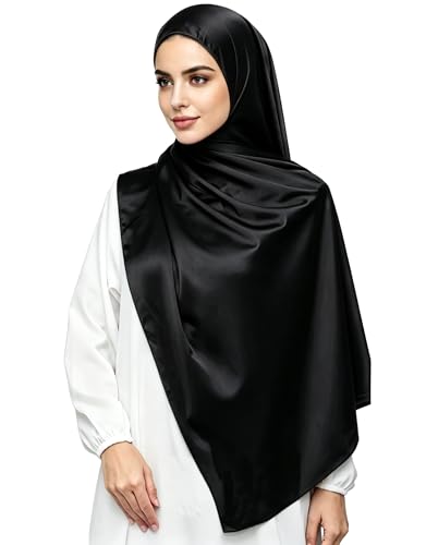 Lina & Lily Luxury Satin Hijab Head Scarf Shawl Wrap for Muslim Women Extra Long - color: Black