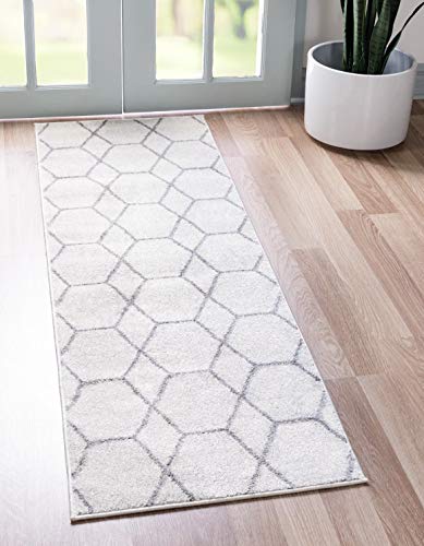 Unique Loom Trellis Frieze Collection Area Rug - Geometric (2' x 8' 8" Runner, Ivory/ Gray) - color: Ivory/Gray, size: 2' x 8'8" (Runner)