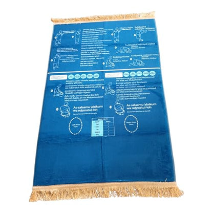 Step by Step - Learn to Pray, Muslim Prayer Mat for Mussallah, Prayer Room, Zaawiya, Sajadah, Namaz, Prayer Rug for Muslims, Ramadan or Eid Gifts (Blue) - color: Blue