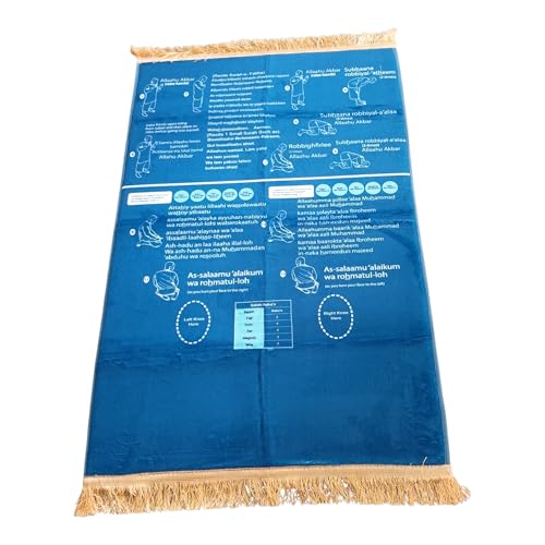 Step by Step - Learn to Pray, Muslim Prayer Mat for Mussallah, Prayer Room, Zaawiya, Sajadah, Namaz, Prayer Rug for Muslims, Ramadan or Eid Gifts (Blue) - color: Blue