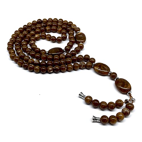 -8MM -99 Beads Necklace DHIKR TASBIH Collection- Imitation Acrylic Muslim Beads-Tesbih-Tasbih-Tasbeeh-Misbaha-Masbaha-Subha-Sebha (Brown-1) - color: Brown-1