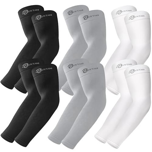 BHYTAKI UV Sun Protection Arm Sleeves, UPF 50 Sports Cooling Arm Compression Sleeves for Men Women Teenager - color: 2 Black+2 White+2 Light Gray