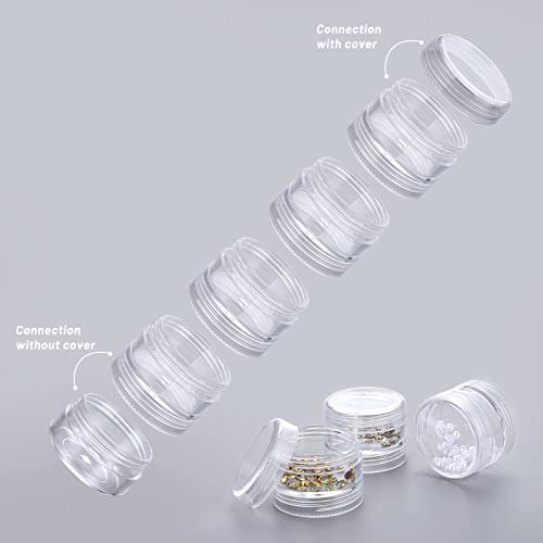 Hipiwe 6 Sets 5 Layers Plastic Beads Box Round Small Storage Containers | 10ML Art Craft Accessory Organizer Box Containers Jars for Jewelry Small Beads Nail Designs Storage - size: 6Packs 1.5"D x3.9"H