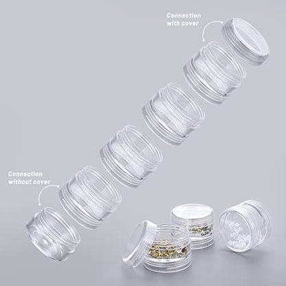 Hipiwe 6 Sets 5 Layers Plastic Beads Box Round Small Storage Containers | 10ML Art Craft Accessory Organizer Box Containers Jars for Jewelry Small Beads Nail Designs Storage - size: 6Packs 1.5"D x3.9"H