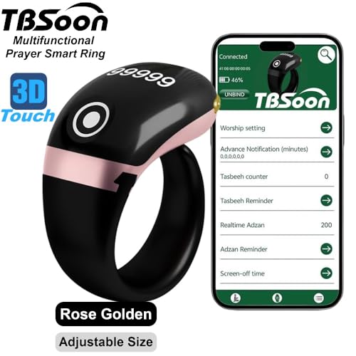 Lightweight Tasbih Smart Ring, Tasbeeh Counters,Prayer Direction Indicator Guide,5 Azan Alarm Clock,Forgiveness,Electronic Rosary,Eid al-Fitr Eid al-Adha Ramadan Gift, men women-Rose Golden Pro - color: Rose Golden Pro