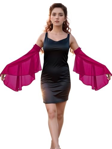 Detachable Sleeves for Wedding Dresses Chiffon Bell Sleeve Arm Covers Victorian Gothic Bridal Gown Accessories - color: Rose Red