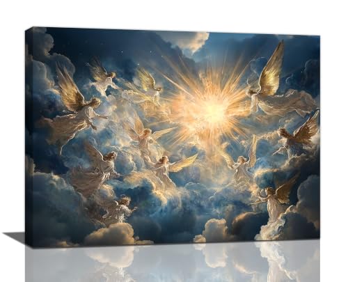 Angel Wall Art Cherub Pictures Wall Decor Angel Wings Canvas Print Painting Modern Home Decoration Framed Artwork For Living Room Bathroom Bedroom Kitchen Office 12"X16" - color: Angle, size: 12"L x 16"W
