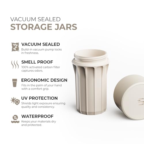 Staze Air Tight Smell Proof Container (148ml) - Vacuum Seal Jar, Waterproof Food Storage Canister, Portable Small Smell Proof Jar for Coffee, Herb, Spice & Gummies (Dune) - color: DUNE