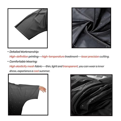 Muslim Women Abaya Gradient Flash Cardigan Sequin Robe with Hijab | Gradient Color, Flash Sequin, Scarf Hijab - color: 블랙., size: M
