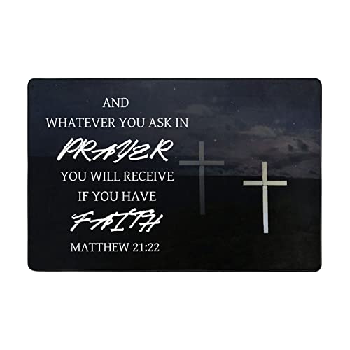 VIVACITE Prayer Mat Christian Prayer Rug for Prayer Room Décor Essentials - color: Matthew 21:22 White Cross Black Starry Sky, size: 36" x 24" (Rectangular)