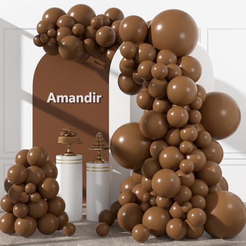 Amandir 153pcs Brown Balloons Arch Garland Kit Different Sizes 18 12 10 5 Inch Boho Neutral Coffee Light Dark Brown Latex Balloon for Birthday Bear Wedding Anniversary Party Decorations - color: Brown