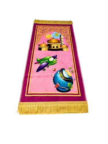 Muslim Kids Prayer Rug, Kids Prayer mat, Islamic Prayer Mat for Children with Free Tasbih and Cap - Ramadan Eid Gifts for Muslim Kids (Pink Set) - color: Pink Set