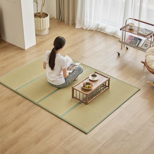 Natural Rush Grass Floor Tatami Mat,Full, 79" x 55" x 0.5" | Japanese Portable Folding Firm Traditional Bed Mattress, Foldable Pad Futon,for Sleeping,Sitting,Yoga,Relaxing,Zen - size: 4'7" x 6'7"