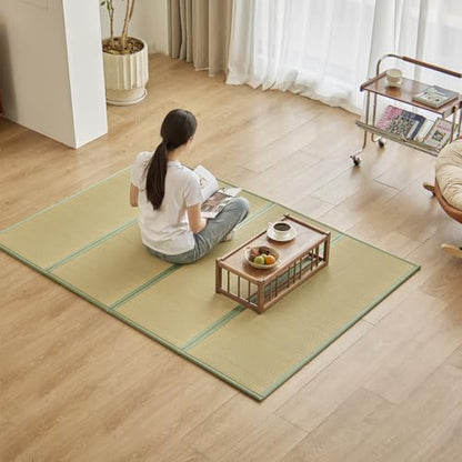 Natural Rush Grass Floor Tatami Mat,Full, 79" x 55" x 0.5" | Japanese Portable Folding Firm Traditional Bed Mattress, Foldable Pad Futon,for Sleeping,Sitting,Yoga,Relaxing,Zen - size: 4'7" x 6'7"