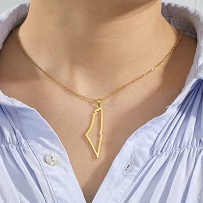 Stainless Steel Palestine Map Outline Pendant, Hollow Country Map Necklace For Adults - color: Gold B