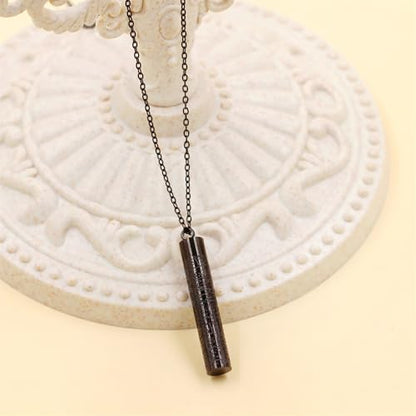 Islamic Necklace | Quran Verse Necklaces | Stainless Steel Cylinder Pendant 17"+2" Extended | Elegant Arabic Jewelry for Men And Women YA5082 - color: black