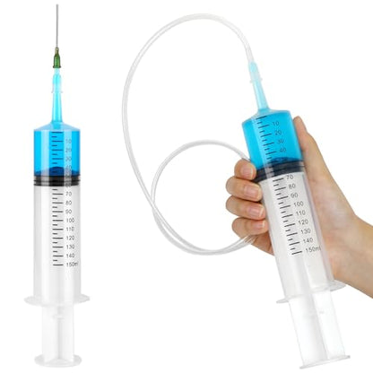 150ml Syringe with 27.6 Inch Tube and Blunt Needle 14G 1.5”, Large Plastic Syringe for Scientific Labs, Nutrient Measuring, Watering, Refilling - style: 150 ml