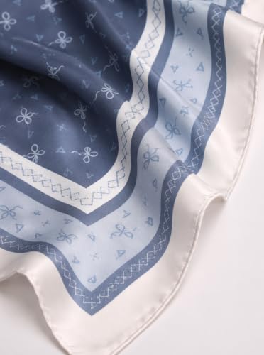 Satin Hijab Scarf for Women, Silk-Feeling Muslim Headscarf, Digital Bow Letter Print Head Wrap Shawl for Summer - color: Haze Blue