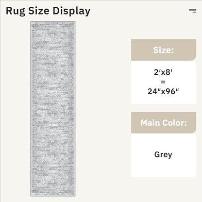 Soalmost Runner Rug 2x8 Washable Non-Slip Hallway Kitchen Runners Grey - color: Grey, size: 2' x 8' (Runner)