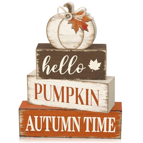 Yousoontic 4 Pcs Wooden Table Decorations Rustic Signs Tiered Tray Decor Wood Farmhouse Vintage Ornaments Gift Centerpiece Tabletop Decor for Entryway Home Desk Room(Autumn Pumpkin Maple Leaf) - style: Autumn Pumpkin Maple Leaf