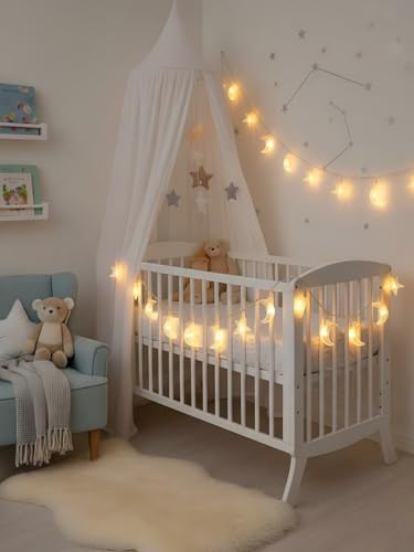 30 LED Star and Moon String Lights, Warm White Decorative Fairy Lights for Nursery, Bedroom, and Wedding Decor, Battery Operated - style: White Star Moon