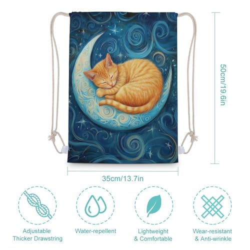 Amazon.com | Orange Cat on Crescent Moon Drawstring Backpack Canvas String Bag Lightweight Sports Gym Bag for Men Women | Drawstring Bags