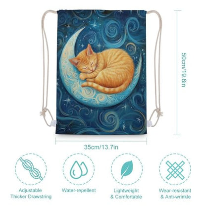Amazon.com | Orange Cat on Crescent Moon Drawstring Backpack Canvas String Bag Lightweight Sports Gym Bag for Men Women | Drawstring Bags