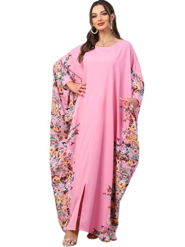 Qianliniuinc Women Muslim Maxi Dress Abaya - Lady Long Sleeve Maxi Dress Dubai Gown Jalabiya One Size - color: Pink D