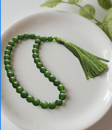 Real Stone Tasbih Prayer Beads 33 Beads – Green Islamic Misbaha Subha – Muslim Prayer Beads for Eid Ramadan Hajj Umrah