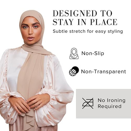 Premium Chiffon Hijab Scarf for Women Lightweight Non Slip Fashion Scarves - color: Light Taupe, size: 1 Pack