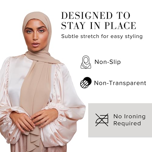 Premium Chiffon Hijab Scarf for Women Lightweight Non Slip Fashion Scarves - color: Light Taupe, size: 1 Pack