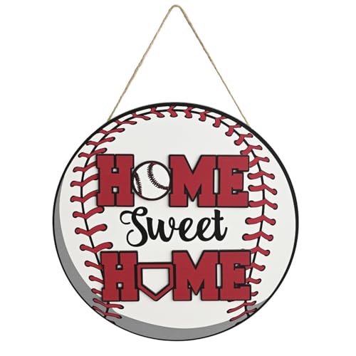 Smile Wooden Baseball Door Sign - "Home Sweet Home" Circular Rustic Decor for Sports Fans - style: Baseball Classic