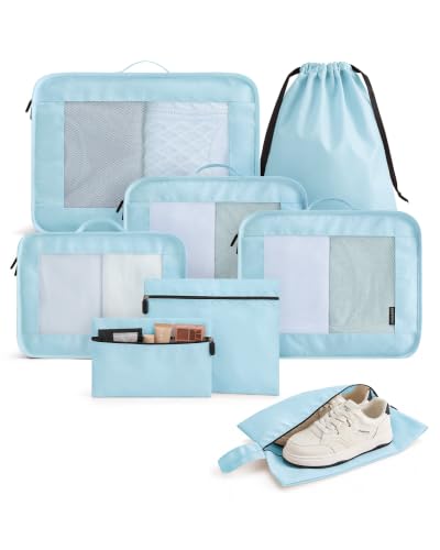 LIGHT FLIGHT 8 Set Packing Cubes for Travel, Cruise Ship Travel Essentials - color: Light Blue