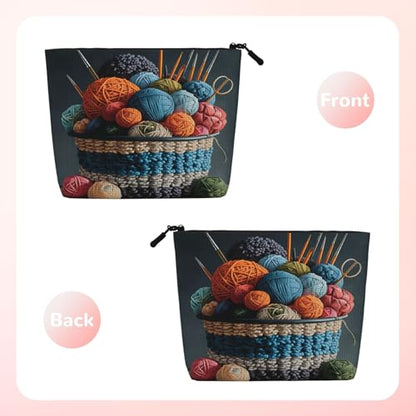 Colorful Yarn Basket Knitting Tools Fake Hemp Makeup Bag Travel Bags Toiletry Pouch With Zipper 9.45 X 6.7 In - color: Colorful Yarn Basket Knitting Tools