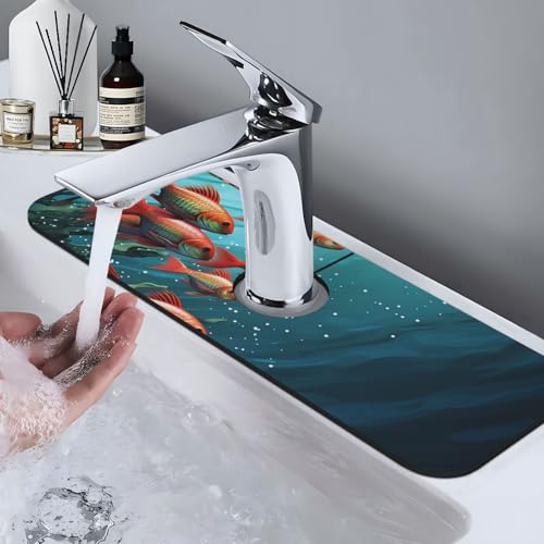 Faucet Mat for Kitchen Sink, Absorben Diatomite Fast Drying Mat Fish aquarium Faucet Suction Pad,15" x 5.5" Sink Water Splash Guard Behind Faucet Drip Catcher for Bathroom