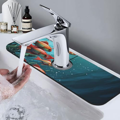 Faucet Mat for Kitchen Sink, Absorben Diatomite Fast Drying Mat Fish aquarium Faucet Suction Pad,15" x 5.5" Sink Water Splash Guard Behind Faucet Drip Catcher for Bathroom