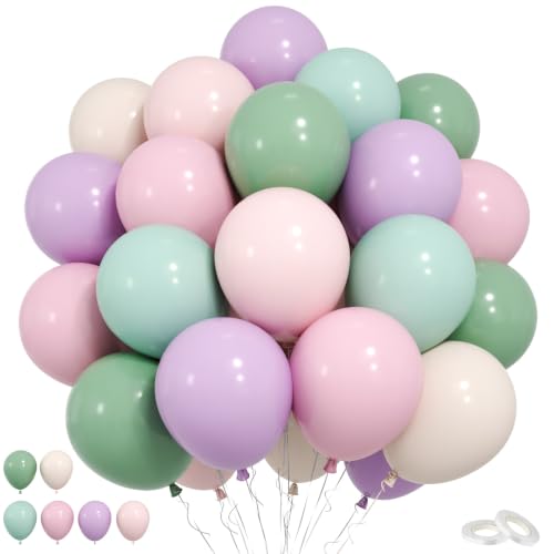 Pastel Green Pink Purple Balloons,50Pcs 12 Inch Girls Baby Shower Decor - color: Pink Green Purple