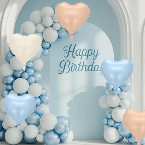 Baby Blue Apricot Heart Balloon, 10PCS Foil for Baby Shower Birthday Party - color: Blue Apricot White