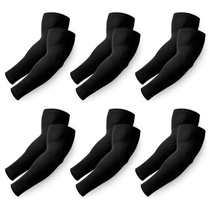 JATEBI 6 Pairs Plus Size Arm Sleeves for Men Women, UV Protection - color: Black
