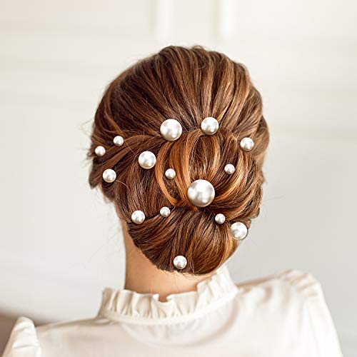 WILLBOND 40 Pack White Pearl Hair Pins, U-shaped Bobby Pins for Bridal Wedding Hairstyles, Elegant Hair Accessories for Brides, Bridesmaids, Prom and Special Occasions(Mix Size) - style: Mix style