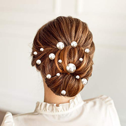 WILLBOND 40 Pack White Pearl Hair Pins, U-shaped Bobby Pins for Bridal Wedding Hairstyles, Elegant Hair Accessories for Brides, Bridesmaids, Prom and Special Occasions(Mix Size) - style: Mix style