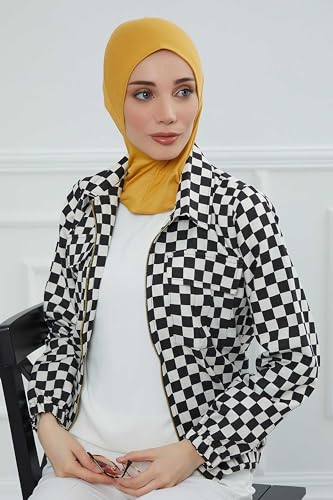 Aisha's Design Instant Turban 95% Cotton Head Scarf Headwear Combed Cotton Ninja Cap, Slip on Jersey Hijab - color: Mustard Yellow