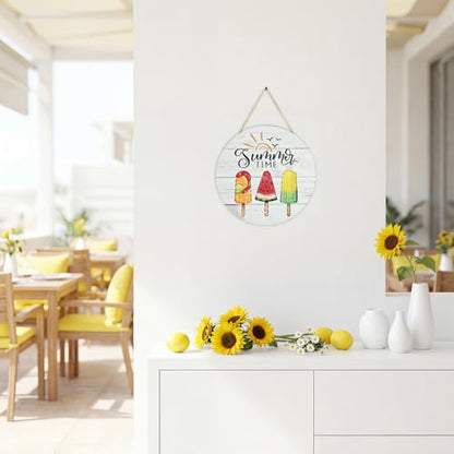 Smile Summer Welcome Wooden Decorations, Fruit Ice Pop, Farmhouse Hanging Door Decor for Holiday Home Accent - style: Ice Pop