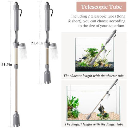 Aquarium Vacuum Gravel Cleaner, Battery Fish Tank Water Changer, Removable Vacuum Sand Washer for Fish Tank Cleaning Water Changing Sand Washing, Adjustable Telescopic Pole