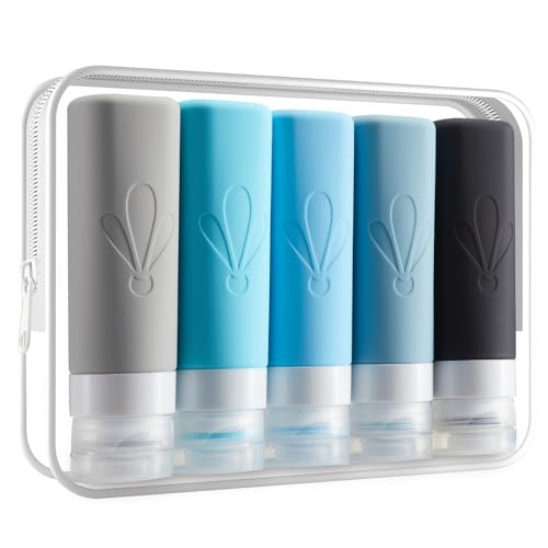 INSFIT Travel Bottles for Toiletries, TSA Approved 3oz Travel Size Toiletries, BPA Free Leak Proof Squeezable Silicone Tubes Travel Essentials for Shampoo Conditioner Lotion Soap - color: Grey, size: 3 Ounces