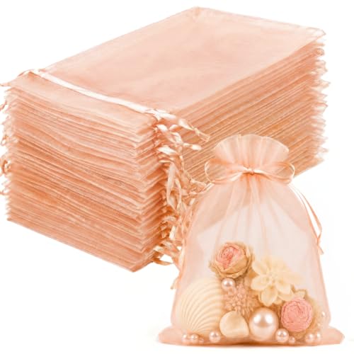 FUNFERY 100PCS Peach Champagne Sheer Organza Bags 3x4 in, Goodie Bags Bulk - color: Peach Champagne-3"x4"
