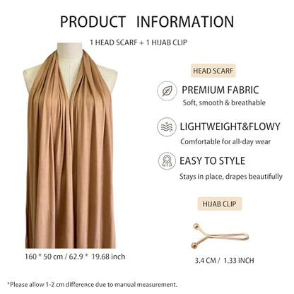 Jersey Hijab Scarf for Women,Lightweight Muslim Turban Head Scarf Modal Feel Hijab Coverings for Prayer with Clip - color: Bronze Skin
