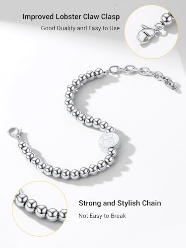 PROSTEEL Allah Bracelet, Muslim Islamic Jewelry Religious Islam Arabic God Charm Stainless Steel Beads Chain Bracelet, fits wrist from 5.9'' to 7.9'', Come with Box - color: 04 silver-beads chain