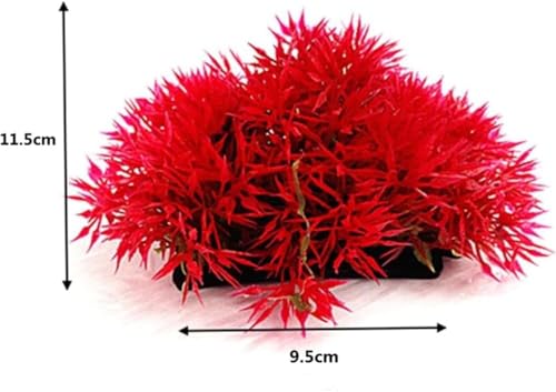 Aquarium Décor Red Artificial Flowers, Fake Pine Plants with Base Grass, Fish Tank Ornament, Plastic Aquatic Landscape Decor
