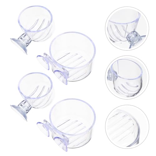 TEHAUX 4pcs Aquarium Fish Feeding Cup with Suction Cups Small and Large Sizes Fish Tank Feeder for Live Bloodworm and Aquatic Pets